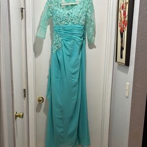 Elegant Aqua Lace Evening Gown or Mother’s Dress